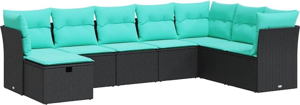 vidaXL 8 részes fekete polyrattan kerti ülőgarnitúra párnákkal
