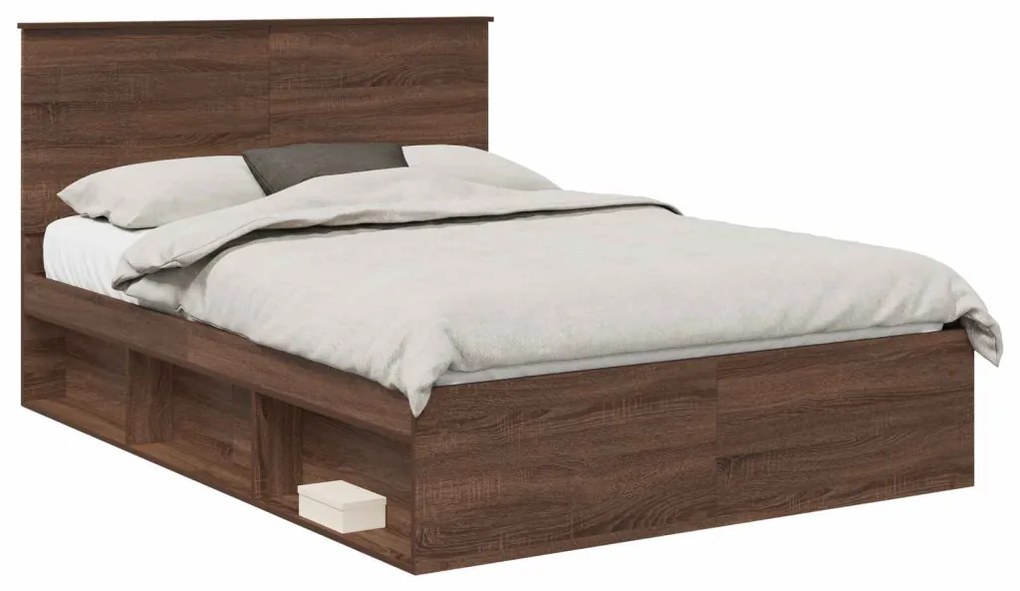 vidaXL Ágykeret fejtámlával Barna Tölgy 140 x 200 cm Tömör fenyőfa