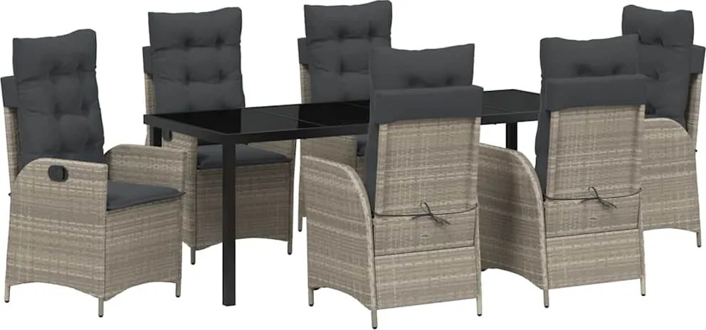 vidaXL Kert étkező szett párnával 7 pcs Világosszürke polirattan