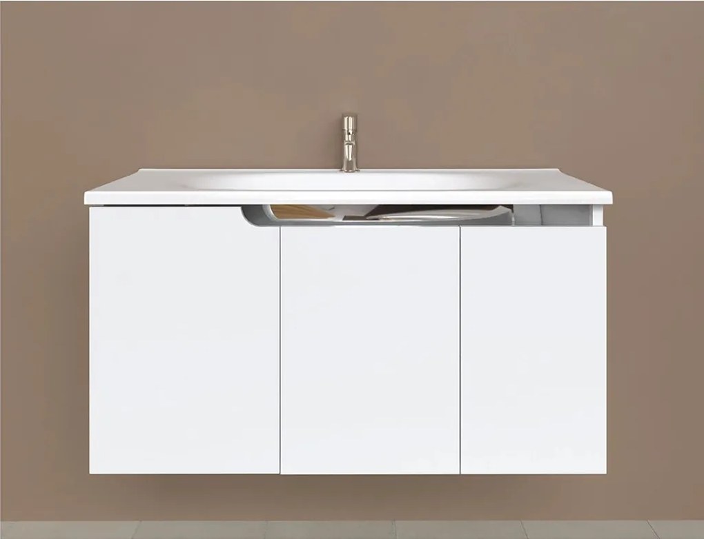 Piramida EURIDIKA fali fürdőszobabútor - műmárvány mosdóval - 3 ajtós - 100 x 48 x 53 cm