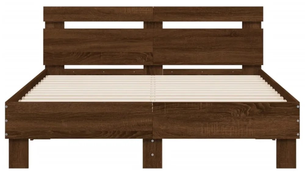 barna tölgy színű szerelt fa ágykeret fejtámlával 120x200 cm