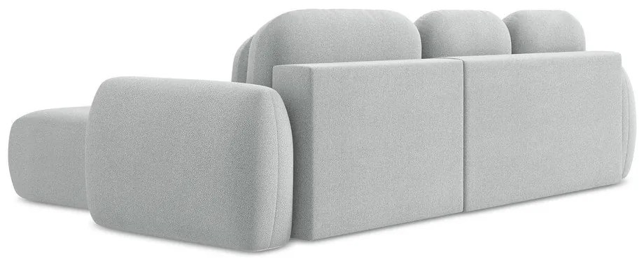 Világosszürke buklé kinyitható-tárolóhelyes sarokkanapé (jobb oldali-heverő résszel) Pele – Makamii