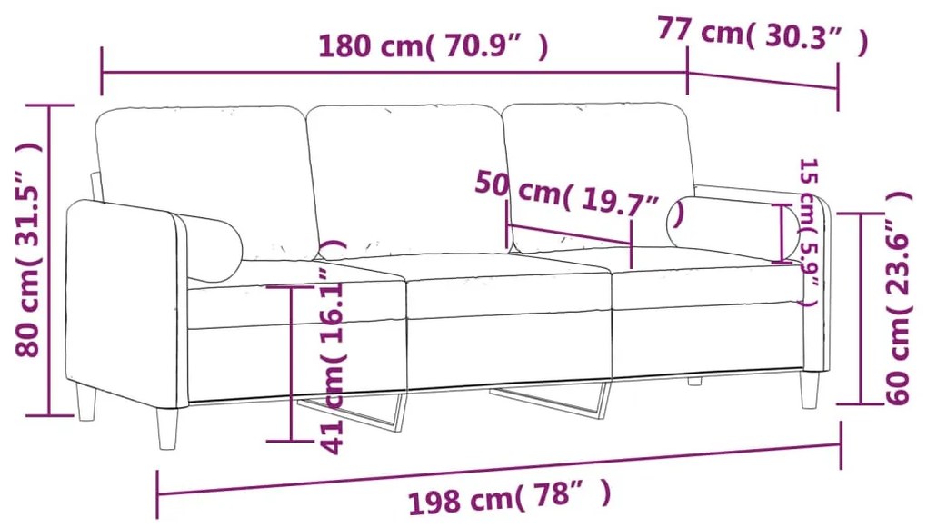 3 személyes rózsaszín bársony kanapé díszpárnákkal 180 cm