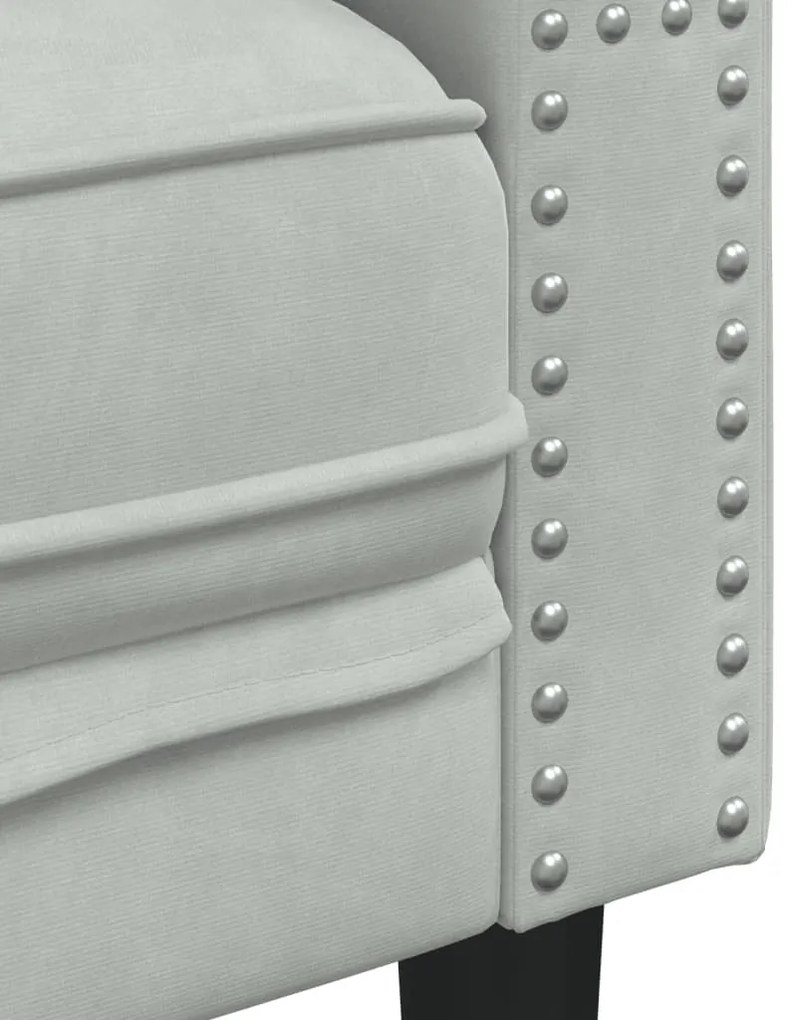 világosszürke bársony Chesterfield kanapéfotel