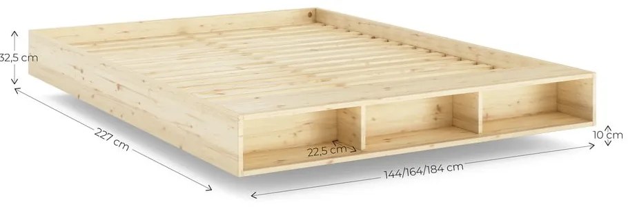 Natúr színű borovi fenyő franciaágy ágyráccsal 140x200 cm Merge – Karup Design