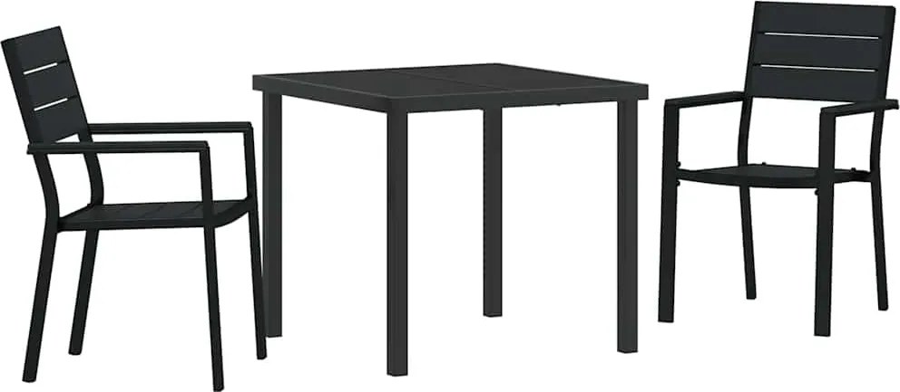 vidaXL Kert étkező szett 3 pcs Fekete Porszórt acél