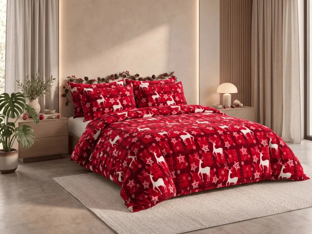 Mikroplüss ágyneműhuzat VELVET CHRISTMAS piros Ágyneműhuzat mérete: 70 x 90 cm | 140 x 200 cm
