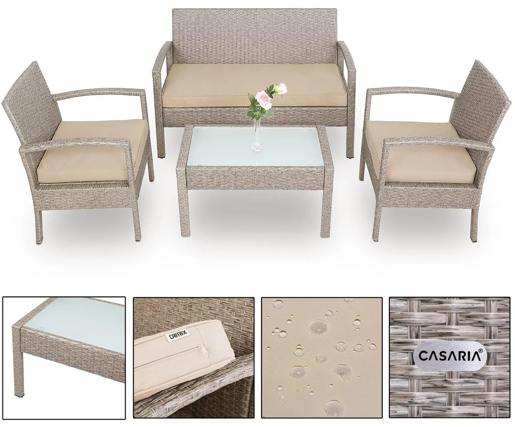 Casaria® Rattan szett - krémszínű