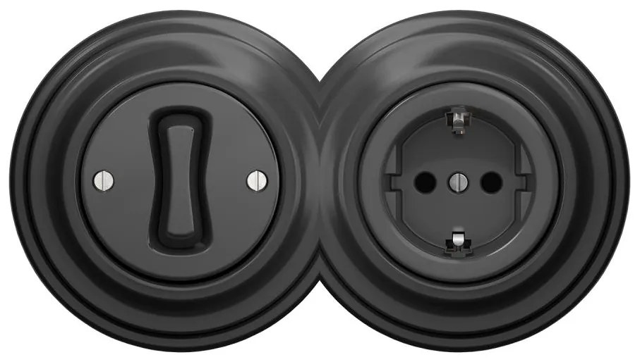 Kliklap-Retro 1-es egypólusú kapcsoló és SCHUKO 230 V aljzat kerettel, antracit