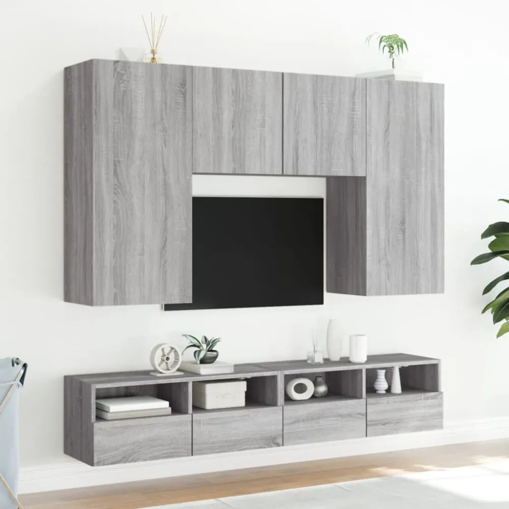 2 db szürke sonoma szerelt fa fali TV-szekrény 80 x 30 x 30 cm
