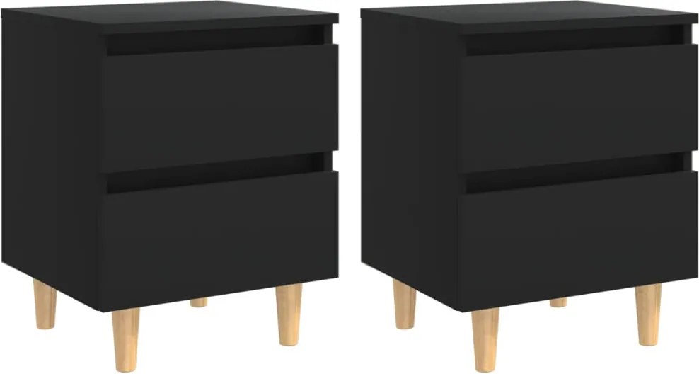 vidaXL 2 db fekete éjjeliszekrény tömör fenyőfa lábakkal 40x35x50 cm