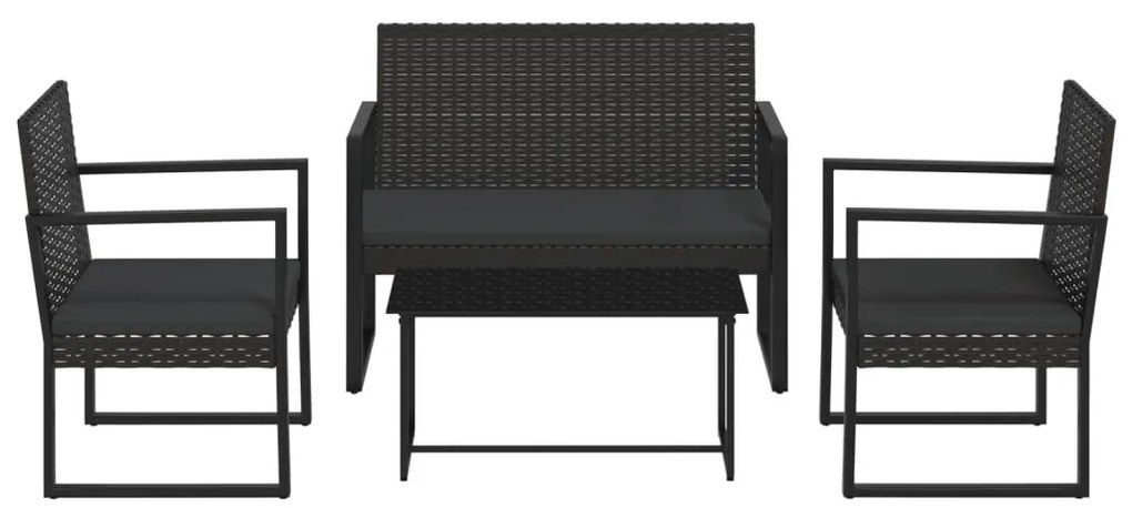4 részes fekete polyrattan kerti ülőgarnitúra párnákkal