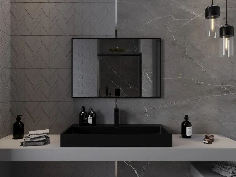 Mexen Loft téglalap alakú fürdőszobai tükör 90 x 60 cm, fekete keret - 9852-090-060-000-70