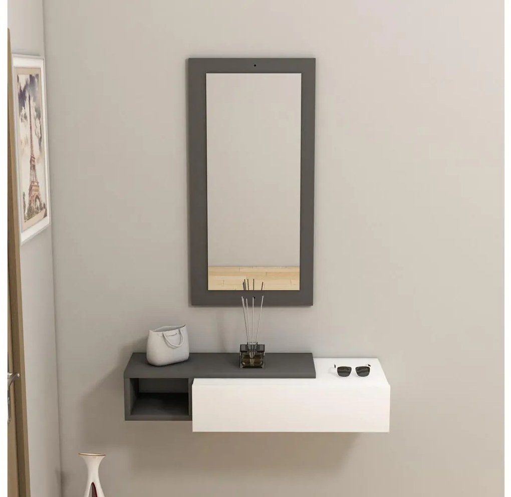 Fali polc + fali tükör VIEN fehér/antracit