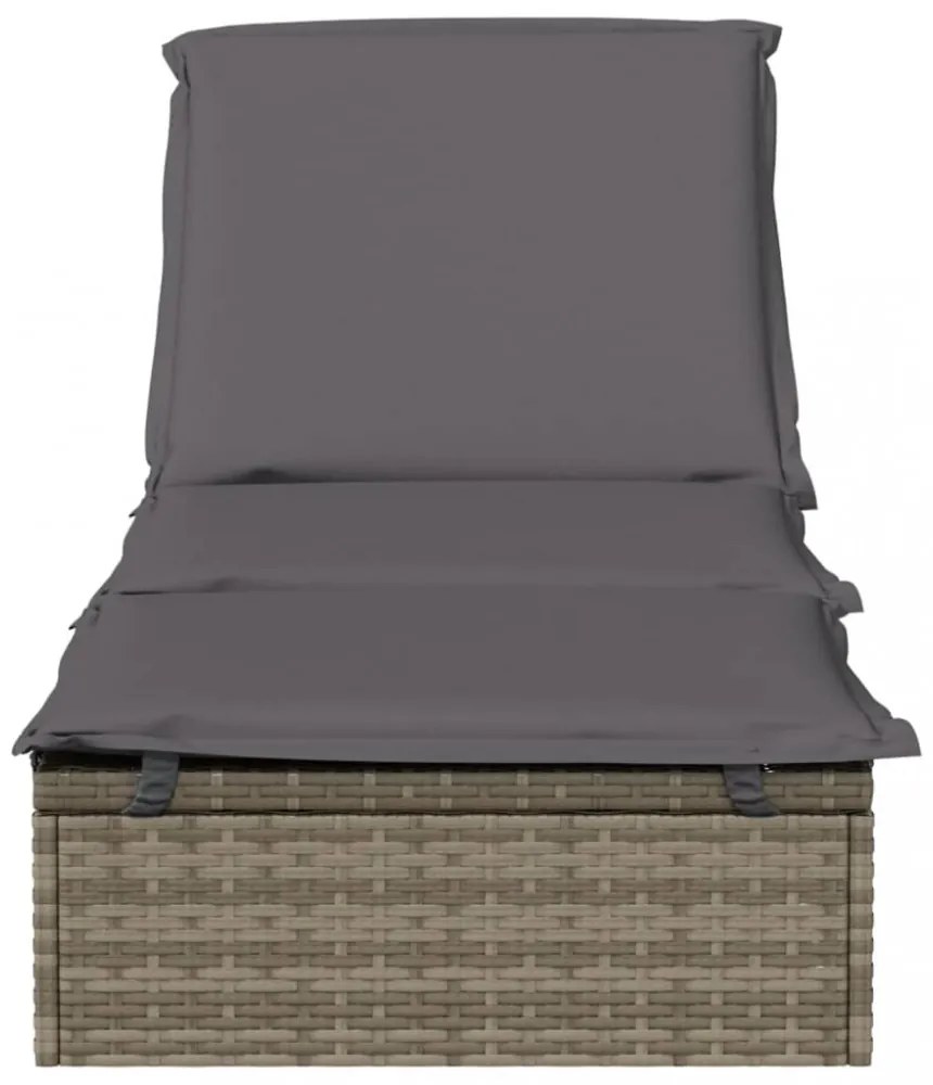 1 db szürke polyrattan napozóágy párnával 201 x 55 x 62 cm