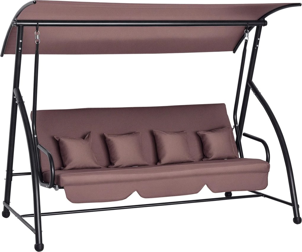 Outsunny Hollywood Hinta Kerti Hinta Pad 3 Személyes Állítható Tetővel, Lounger Funkcióval, Poliészter Barna 215 x 120 x 165 cm | Aosom