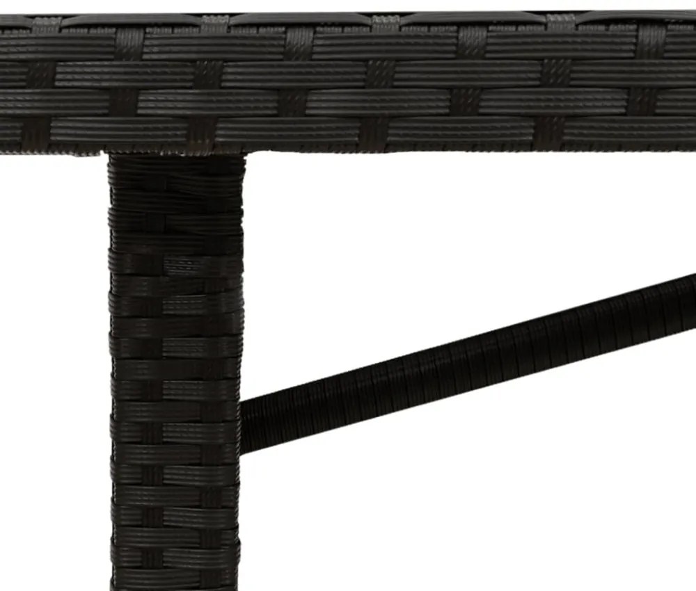 fekete polyrattan üveglapos kerti asztal 190 x 80 x 75 cm