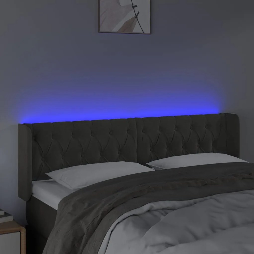 sötétszürke bársony LED-es fejtámla 147 x 16 x 78/88 cm