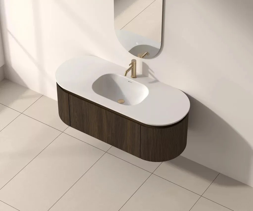 AREZZO design SELINA 120 cm-es ovális alsószekrény solid surface mosdóval, dió
