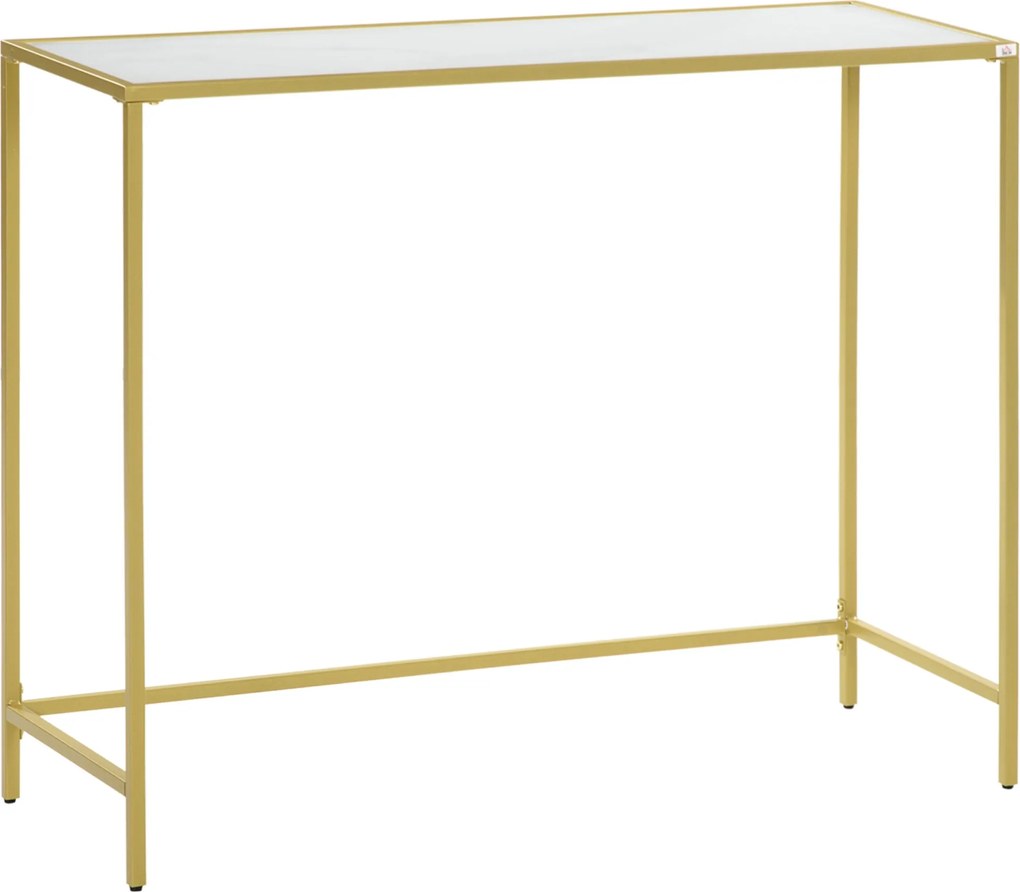 HOMCOM Üveges és Acélkeretes Konzolasztal, Előszobai Bútor, Modern Stílus, Stabilitás Antirobbantó Funkcióval, 25 kg Teherbírás, 100,5x35,5x80 cm Fehé