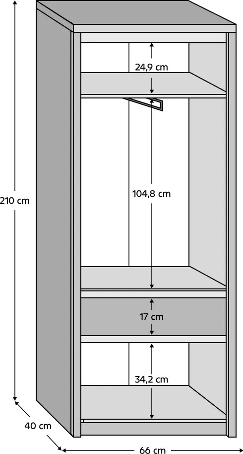 Akasztós szekrény 4D1S/70, sonoma tölgy, NORTY TYP 22
