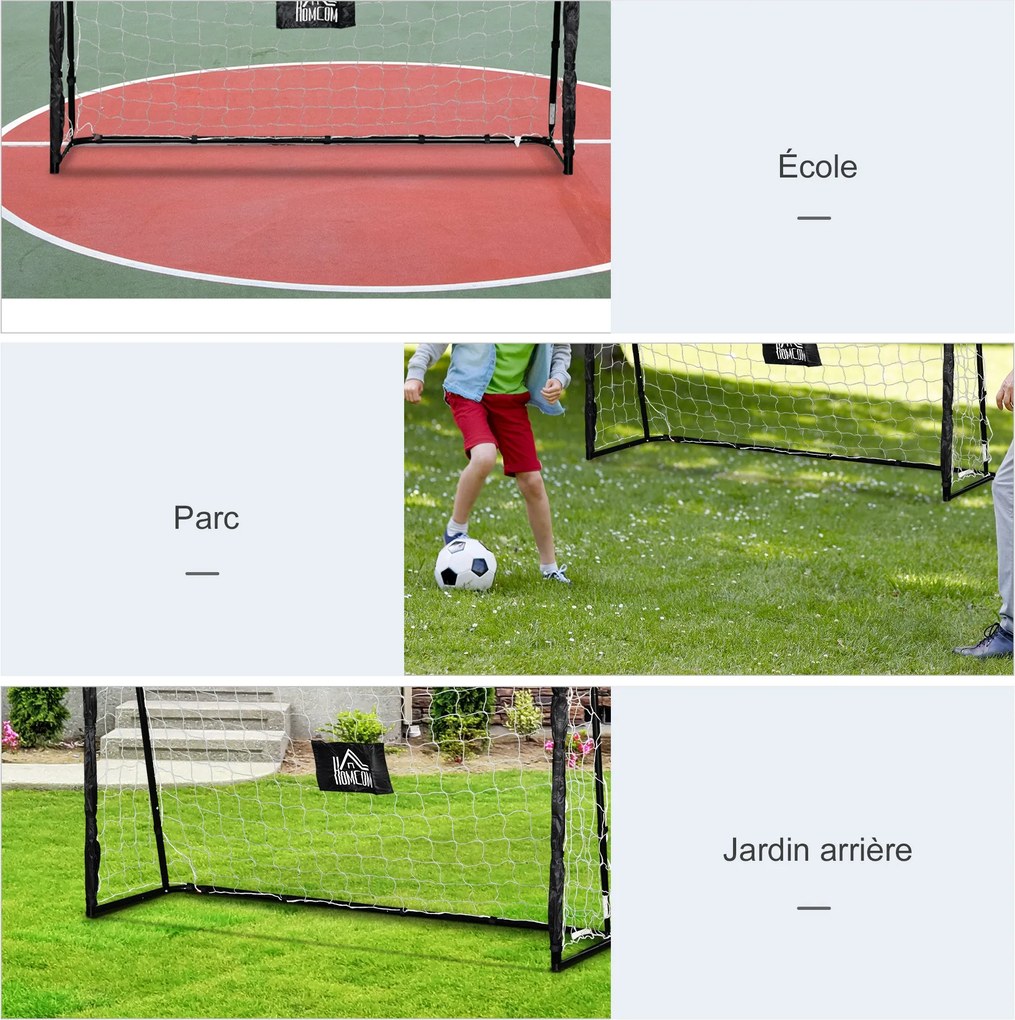 HOMCOM Foci Kapu - Labdarúgó Kapu - Edző Kapu 186L x 62W x 123H cm - fém vázas PE háló - cövekek és szerszám mellékelve - fekete fehér | Aosom