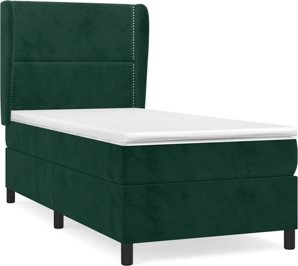 vidaXL sötétzöld bársony rugós ágy matraccal 90x190 cm