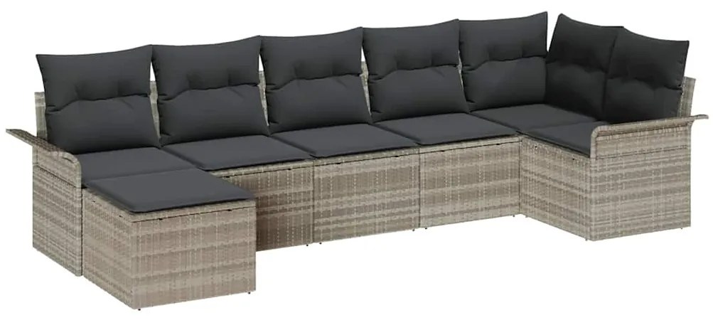vidaXL Kerti Kanapé Szett párnával 7 pcs Világosszürke Poli rattan