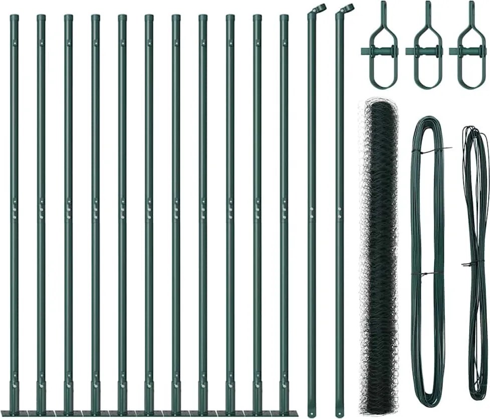vidaXL Kerítésoszlop Zöld 25 x 1,6 m (36 mm háló) Acél és PVC