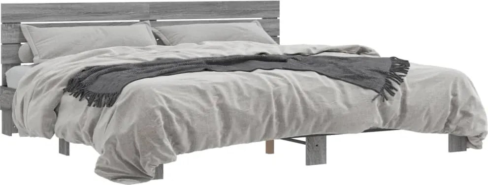 vidaXL szürke sonoma szerelt fa és fém ágykeret 200 x 200 cm