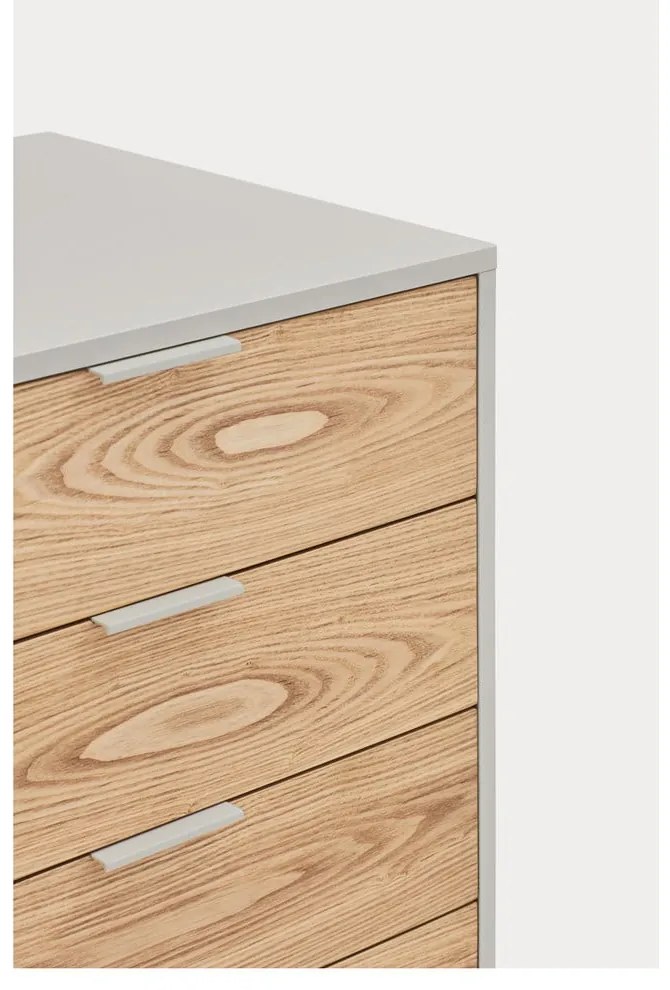 Szürke-natúr színű alacsony komód tölgyfa dekorral 159x80 cm Sierra – Teulat