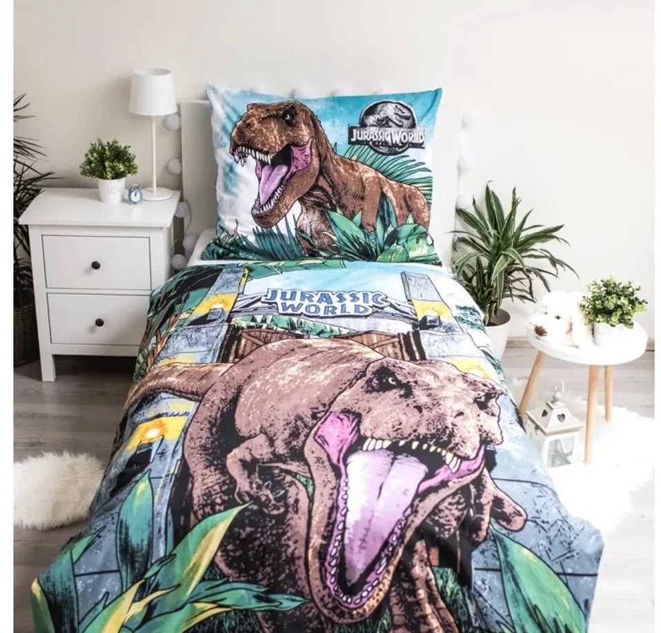 Sötétben világító pamut ágynemű JURASSIC WORLD ROAR színes kivitel Ágyneműhuzat mérete: 70 x 90 cm | 140 x 200 cm