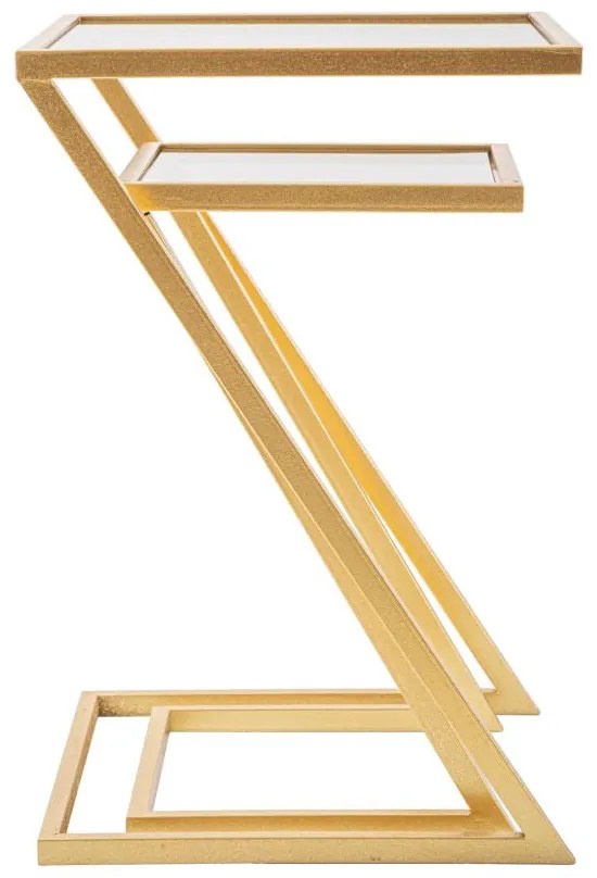 Geometrikus arany színű modern kisasztal szett füstüveg lappal