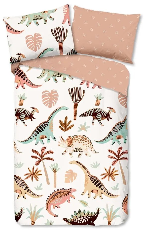Barna-bézs egyszemélyes pamut gyerek ágyneműhuzat 140x200 cm Dino – Good Morning
