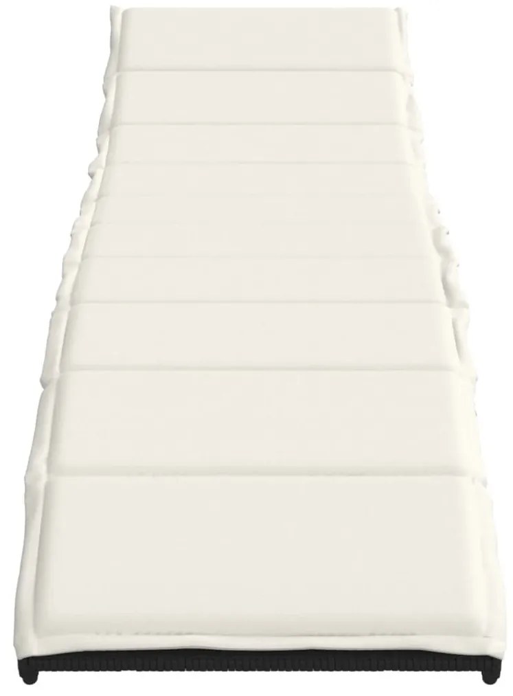 Fekete polyrattan napozóágy párnával 55x199x50 cm