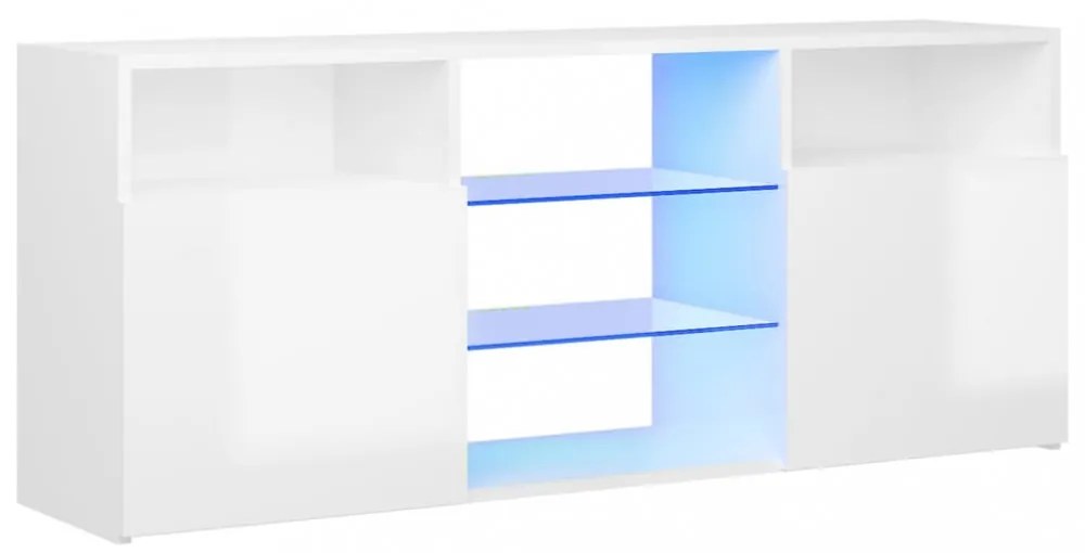 magasfényű fehér TV-szekrény LED lámpákkal 120 x 30 x 50 cm
