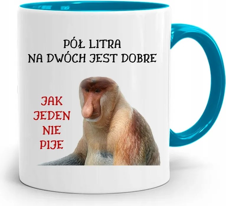 Kék Hordozós Bögre Janusz Fél Liter Kettőn, fényképes nyomattal