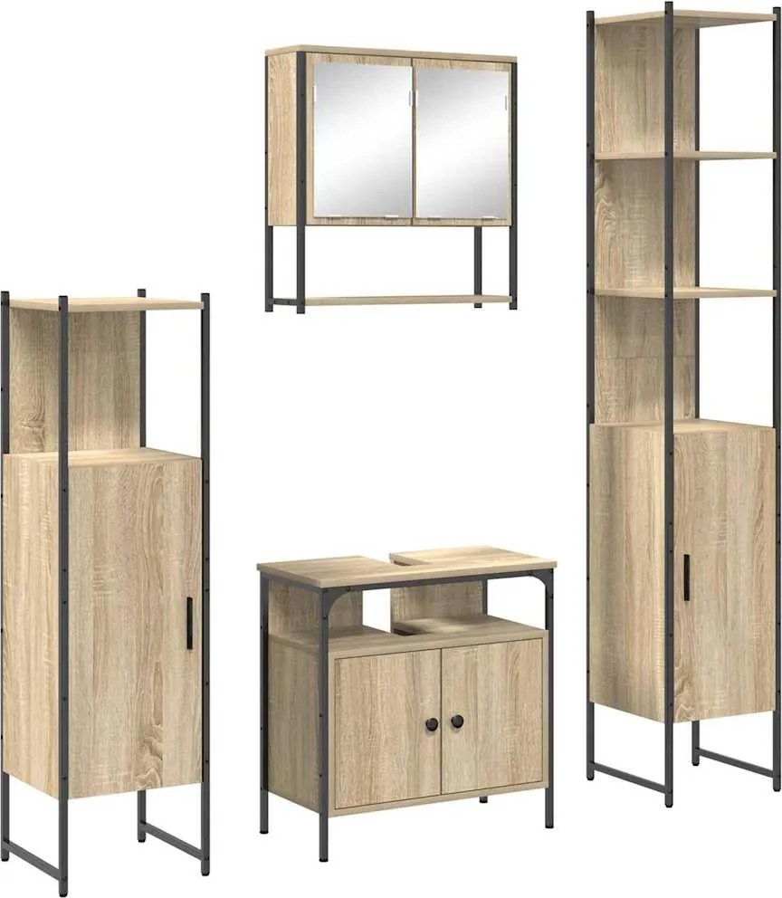 vidaXL Fürdőszoba bútor szett polcokkal 4 pcs Sonoma tölgy Faanyag