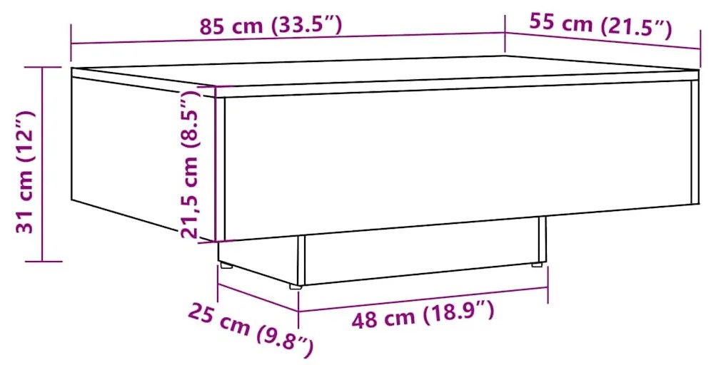 antik fa színű szerelt fa dohányzóasztal 85 x 55 x 31 cm