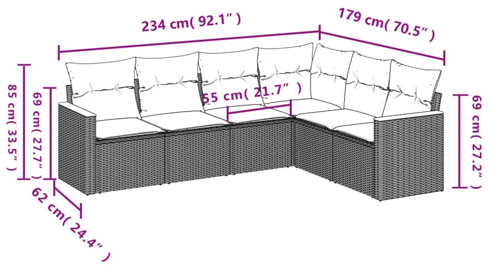 6 részes bézs polyrattan kerti ülőgarnitúra párnával