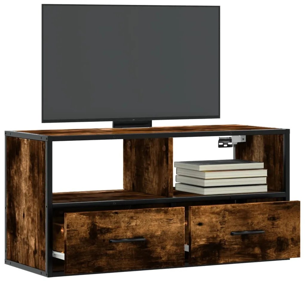füstös tölgy színű szerelt fa és fém TV-szekrény 80x31x39,5 cm