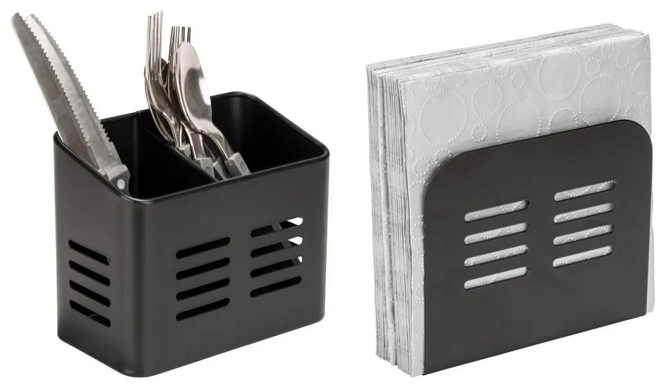 Fém evőeszköz és szalvéta tartó szett 2 db-os Black Outdoor Kitchen Baco – Wenko