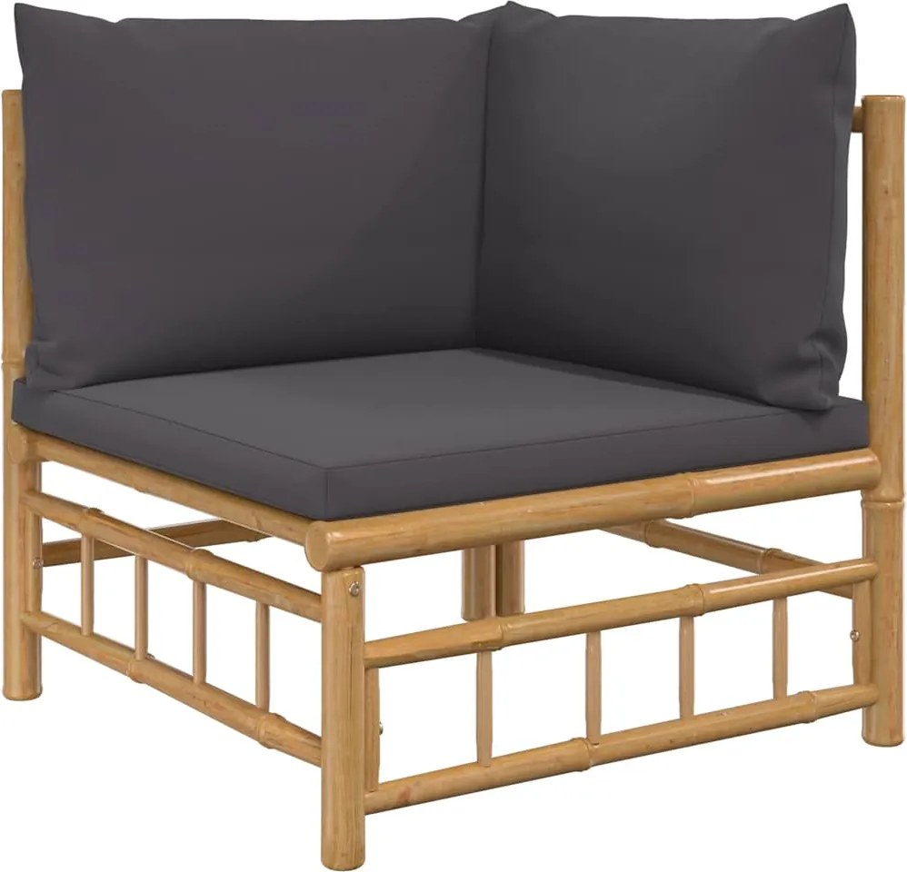 vidaXL bambusz kerti sarokkanapé sötétszürke párnákkal