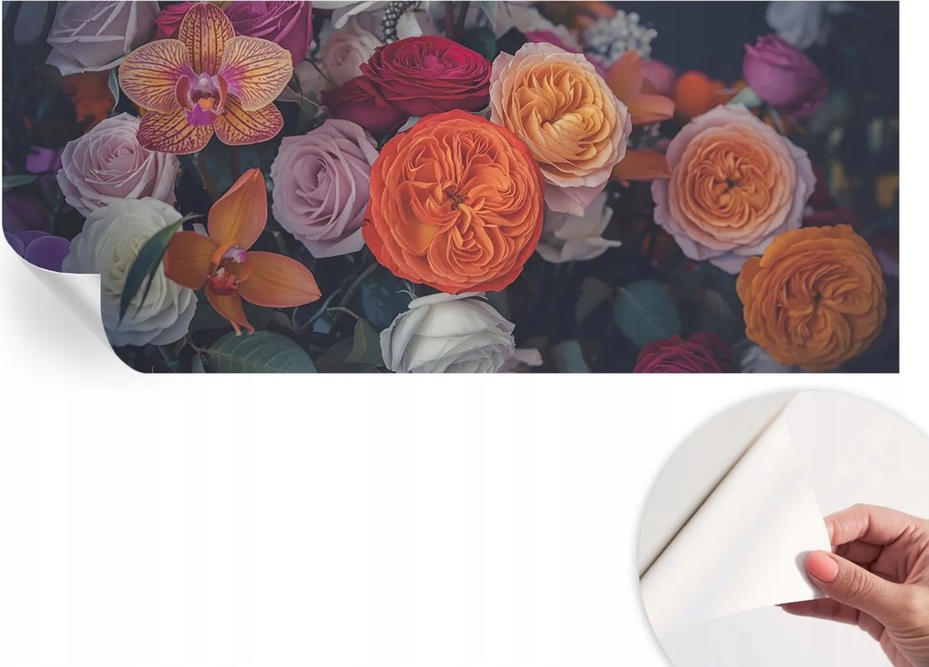 Öntapadós tapéta Divatos 3D fali ragasztóval Színes csokor 250x104 cm