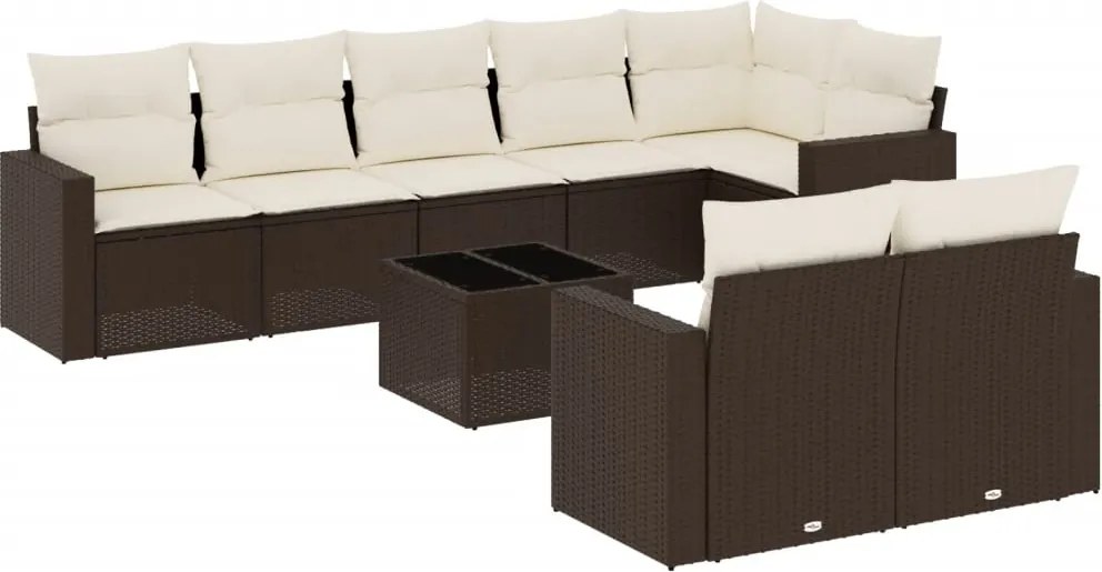 vidaXL 9 részes barna polyrattan kerti ülőgarnitúra párnákkal