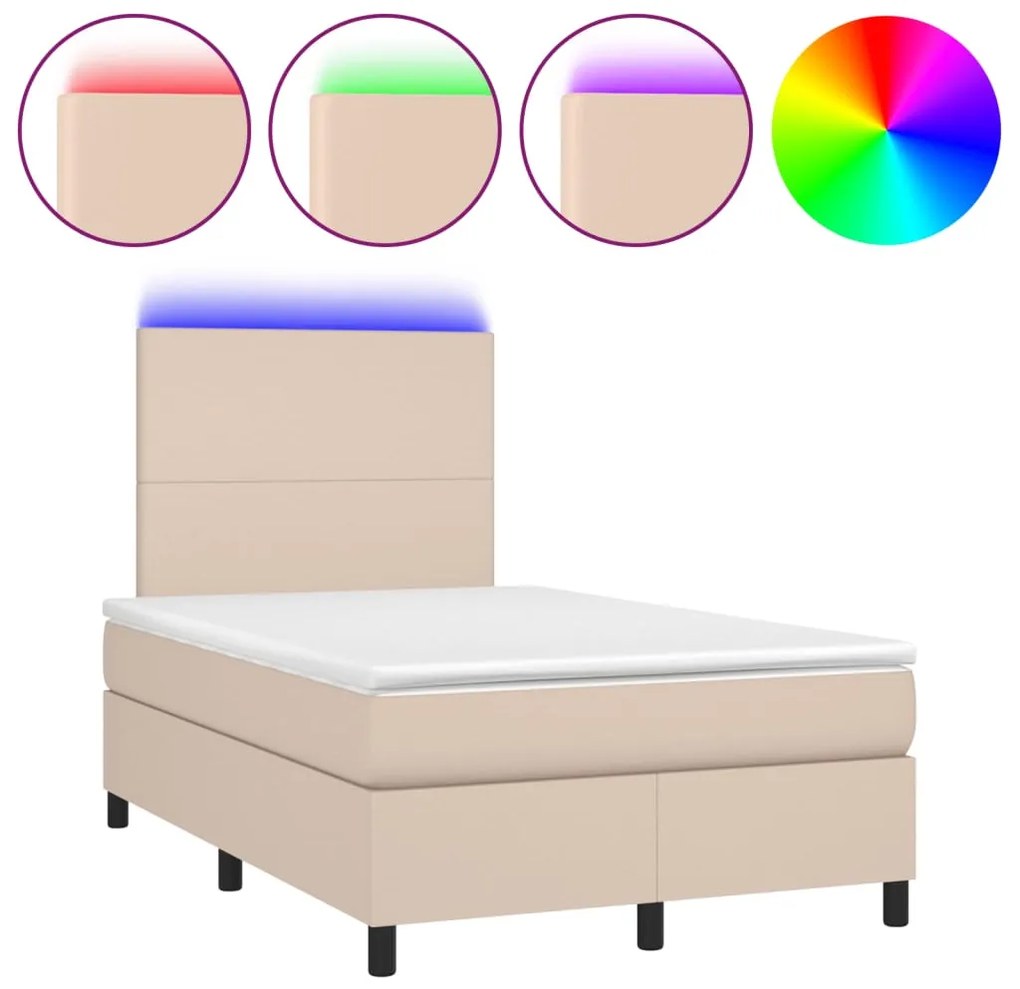 cappuccino színű műbőr rugós és LED-es ágy matraccal 120x190 cm
