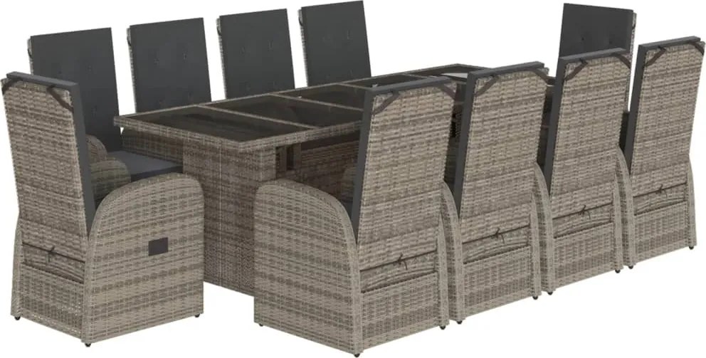 vidaXL 11 részes szürke polyrattan kerti ülőgarnitúra párnákkal