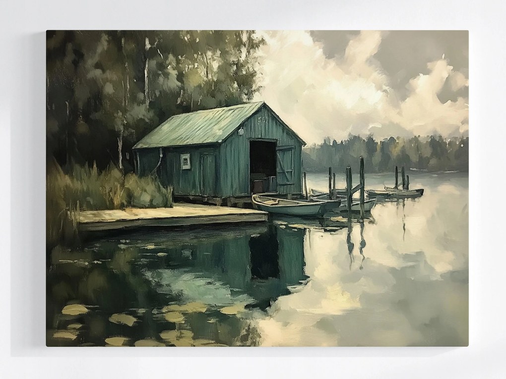 Vászonkép Canvas Tájkép Természet Tó Víz Csónak Móló Híd 80x60