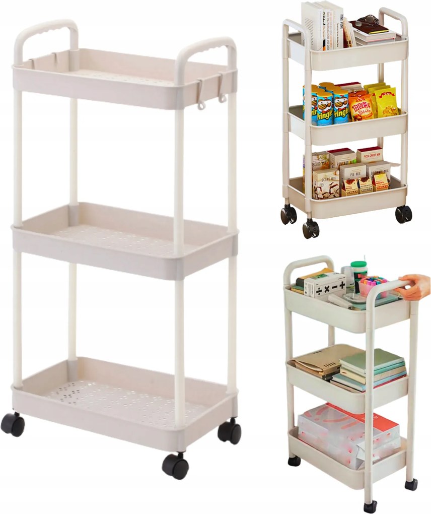 Fürdőszobai Gurulós Polc 3 Szintes mobil irodai konyhaszekrény