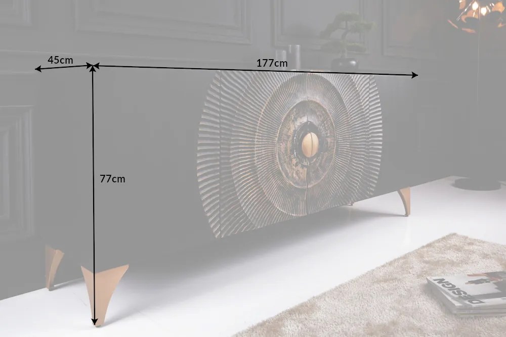 Design komód Venetia 177 cm fekete-arany